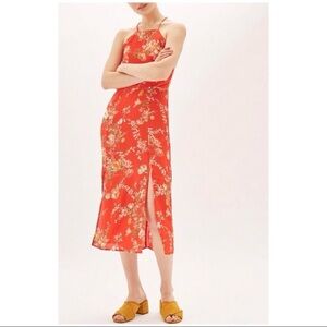 Topshop Eastern Floral Red Midi Dress